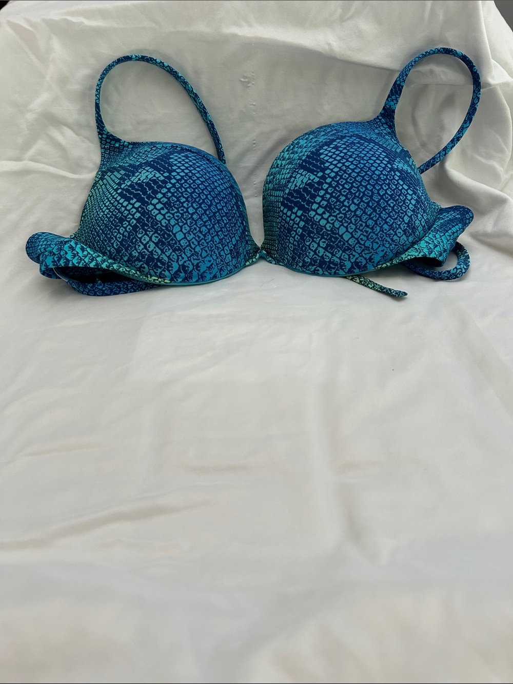 SKIMS Blue Teal Snake-Print Bikini Top